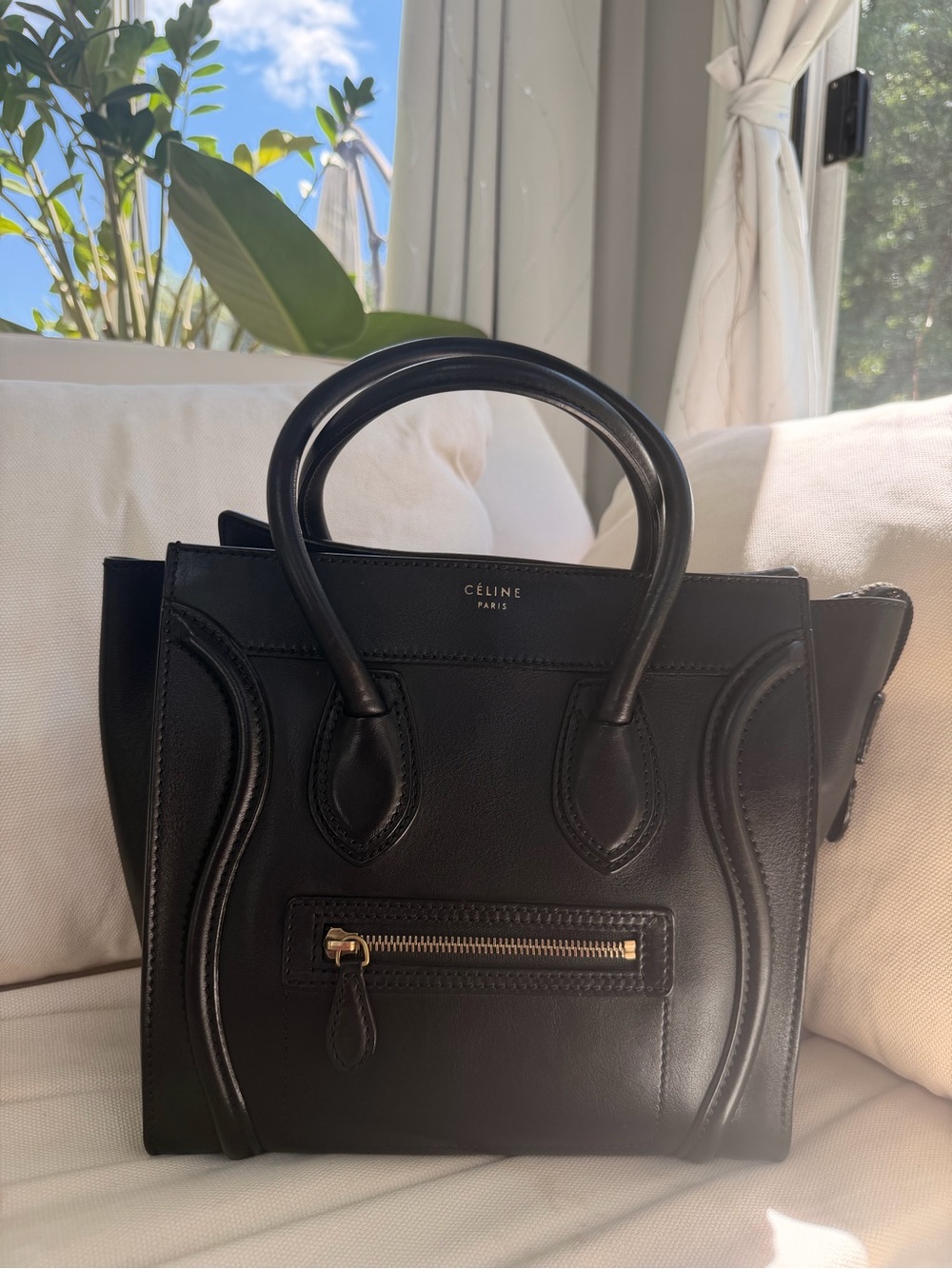 Celine Micro Luggage Black Leather Gold Hardware Tote Bag